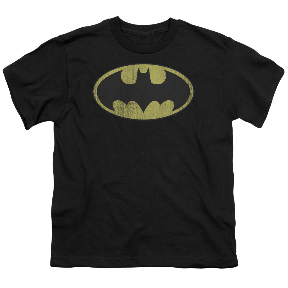 Batman - Youth Kids T-Shirt (Ages 7+) - Youth T Shirt - Retro Bat Logo Distressed Black - DC Comics Vintage - Officially Licensed - S M L XL