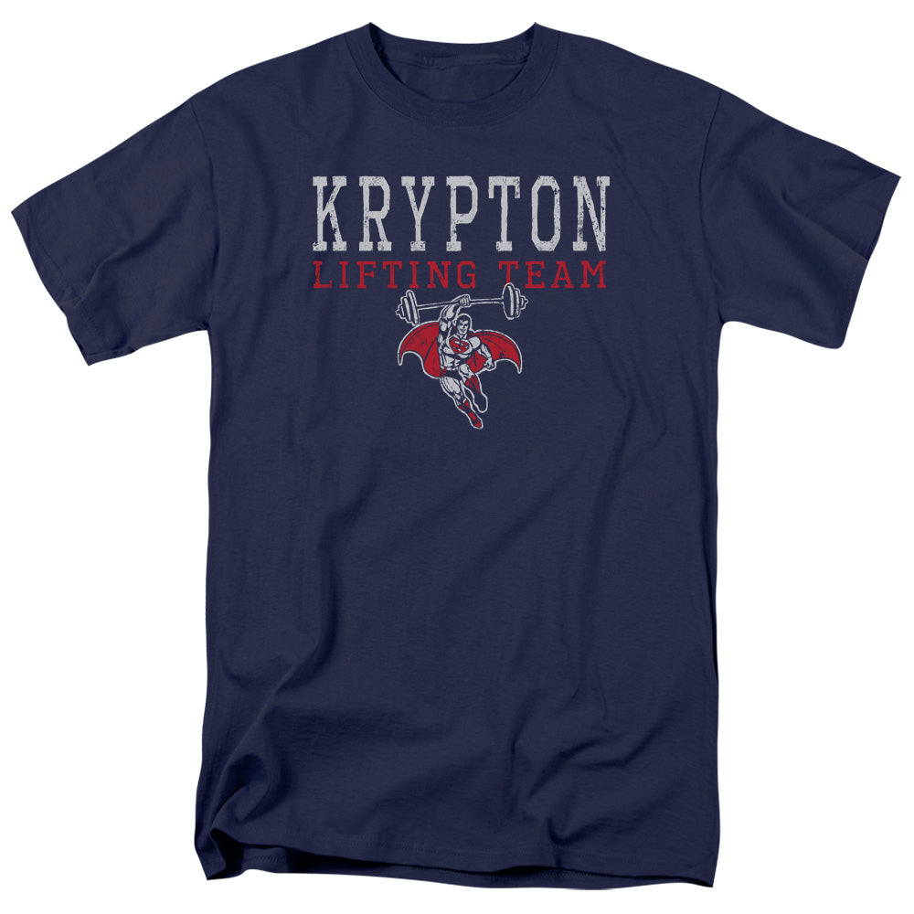 Superman™ Retro Shirt - Body Builder Shirt - DC Comics Vintage - Officially Licensed - Adult Unisex Short Sleeve T-Shirt - Krypton Lifting Team