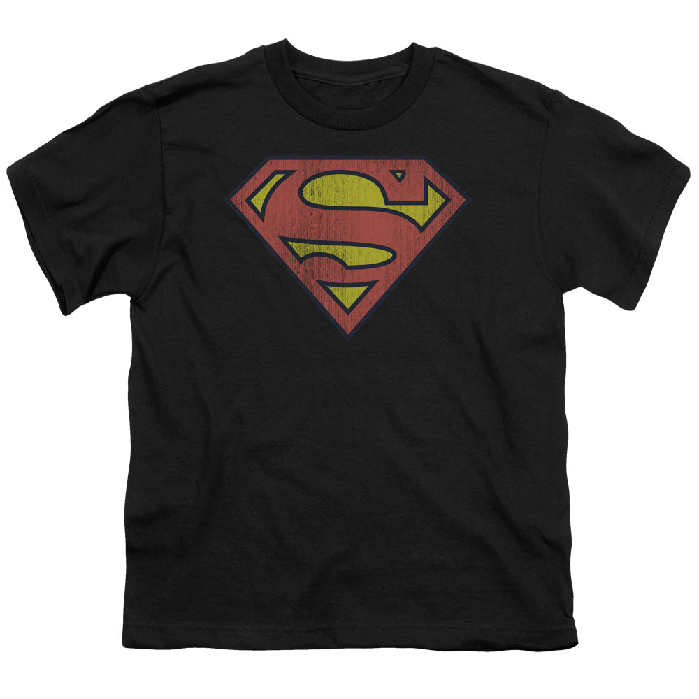 Superman - Youth Kids T-Shirt (Ages 7+) - Short Sleeve Youth T Shirt - Retro Supes Logo Distressed - Officially Licensed - S M L XL