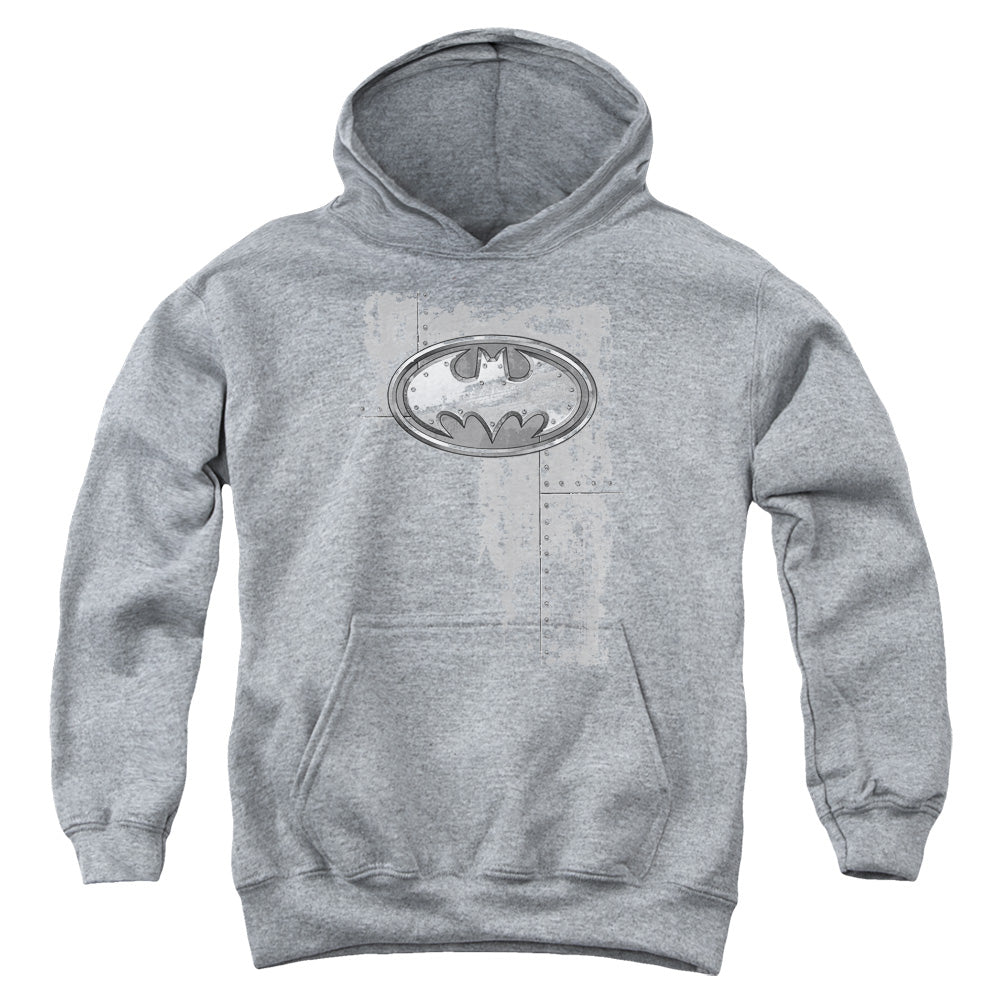 Batman - Rivited Metal Logo Youth Pull Over Hoodie - Forces Of Mankind