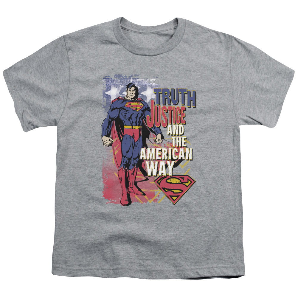 Superman™ - Youth Kids T-Shirt (Ages 7+) - Short Sleeve Youth T Shirt - Truth Justice - Officially Licensed - S M L XL