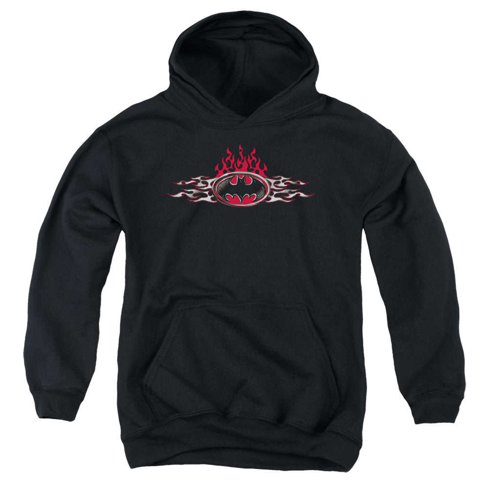 Batman - Steel Flames Logo Youth Pull Over Hoodie - Forces Of Mankind