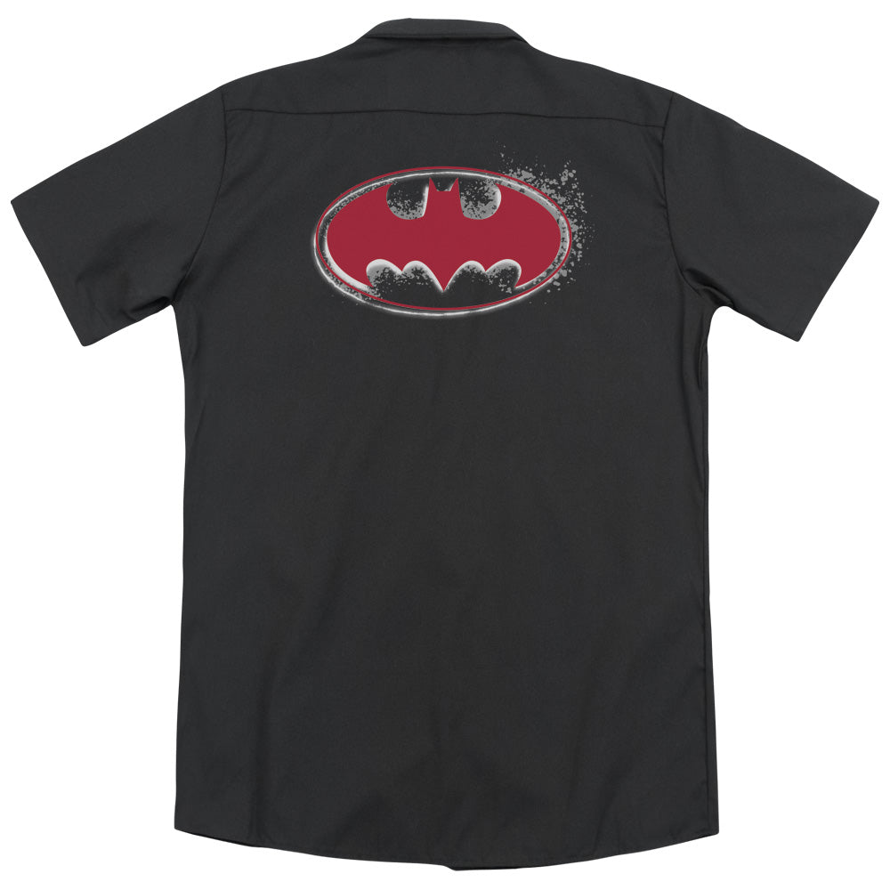 Batman - Hardcore Noir Bat Logo (Back Print) Adult Work Shirt - Forces Of Mankind