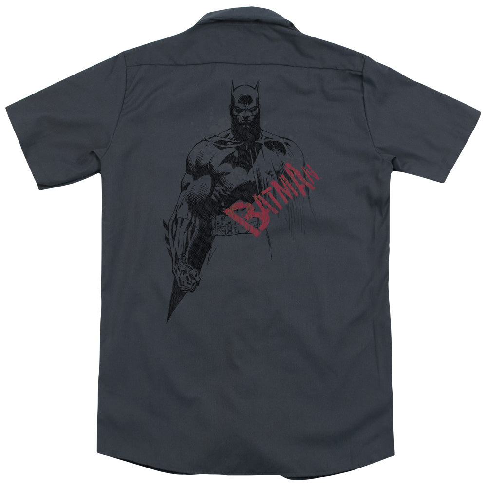 Batman - Sketch Bat Red Logo (Back Print) Adult Work Shirt - Forces Of Mankind