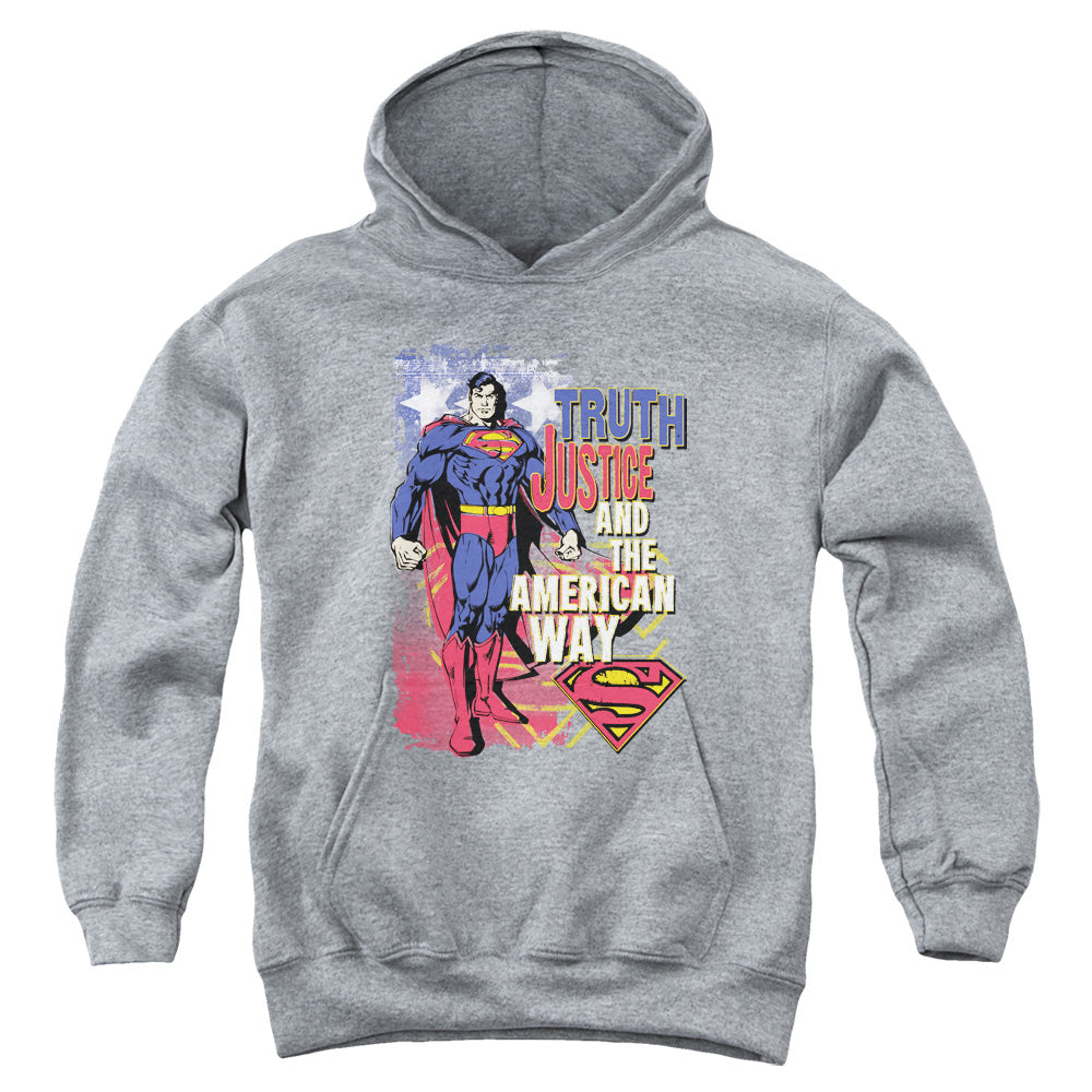 Superman™ Youth Kids Hoodie (Ages 7+) - Officially Licensed - Truth Justice - Dc Comics - Youth Pull Over Hoodie