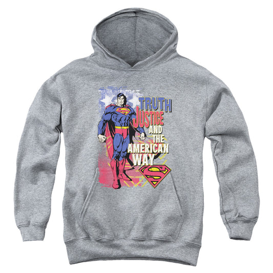 Superman™ Youth Kids Hoodie (Ages 7+) - Officially Licensed - Truth Justice - Dc Comics - Youth Pull Over Hoodie