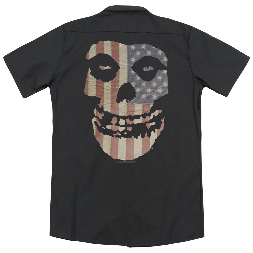Misfits™ Button Shirt - Officially Licensed - Fiend Flag - Adult Short Sleeve Work Shirt - Button Up Down Shirt - Dickies Brand