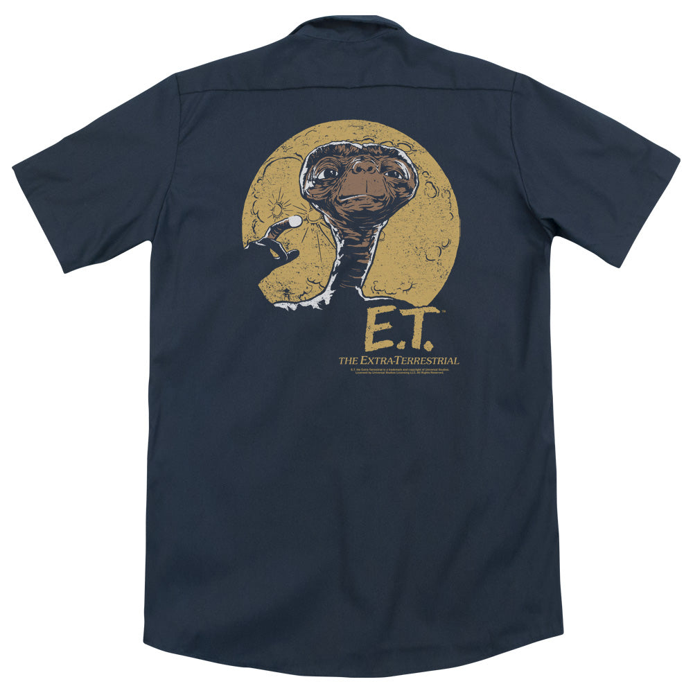 E.T.™ Movie Button Shirt - Officially Licensed - Moon Frame - Adult Short Sleeve Work Shirt - Dickies Brand