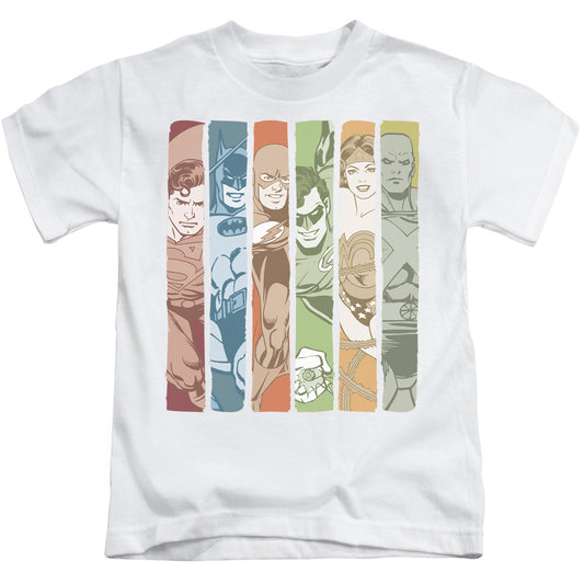 Justice League - Juvenile Kids T-Shirt (Ages 4-7) - Juvenile T Shirt - Columns - DC Comics Vintage - Officially Licensed - Size 4 5 6 7