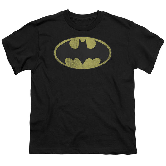 Batman - Youth Kids T-Shirt (Ages 7+) - Youth T Shirt - Retro Bat Logo Distressed Black - DC Comics Vintage - Officially Licensed - S M L XL