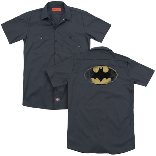 Batman - Destroyed Logo (Back Print) Adult Work Shirt - Forces Of Mankind