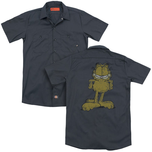 Garfield™ Button Shirt - Officially Licensed - Big Ol' Cat - Adult Short Sleeve Work Shirt - Dickies Brand