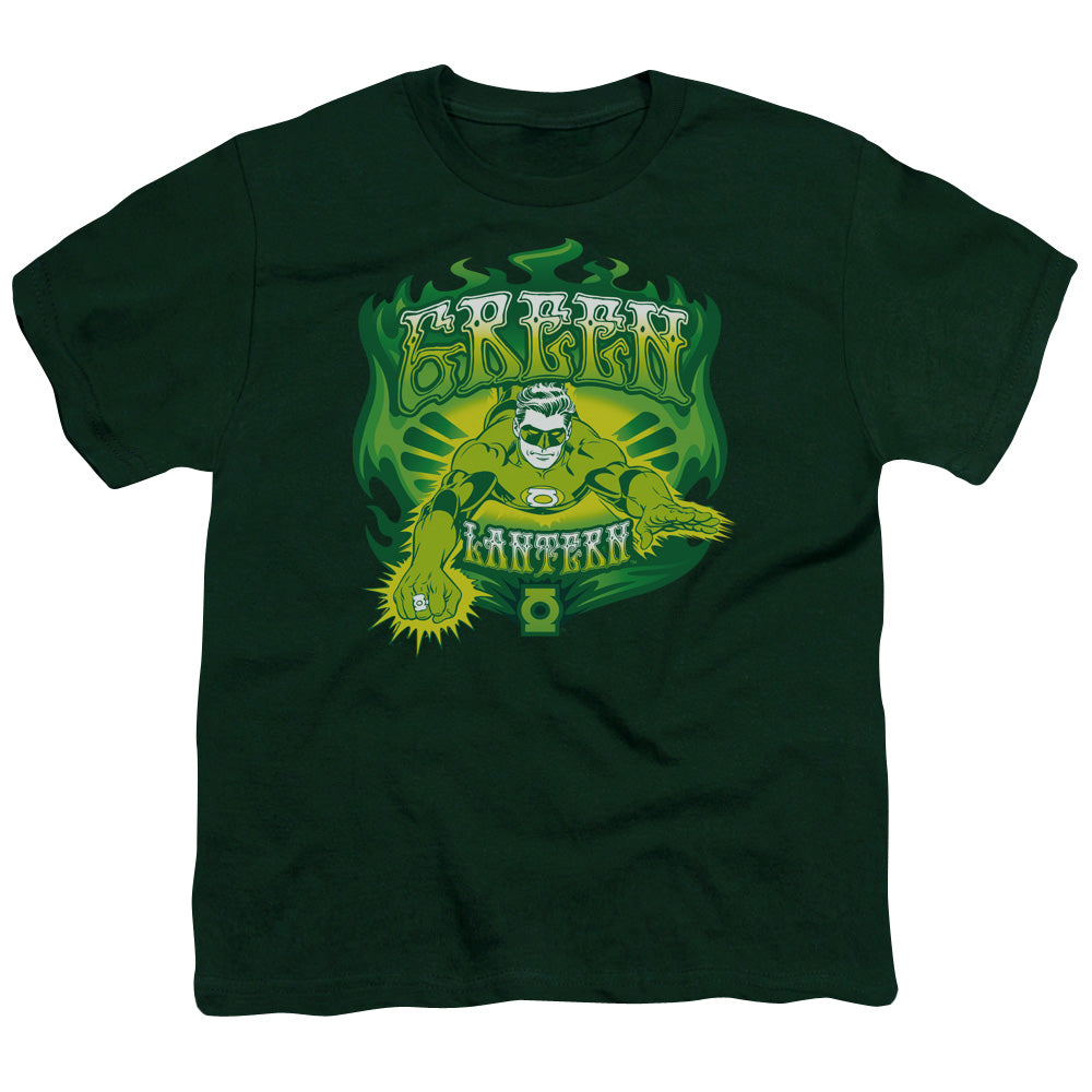 Green Lantern - Youth Kids T-Shirt (Ages 7+) - Short Sleeve Youth T Shirt - Green Flames - Officially Licensed - S M L XL