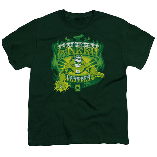 Green Lantern - Youth Kids T-Shirt (Ages 7+) - Short Sleeve Youth T Shirt - Green Flames - Officially Licensed - S M L XL