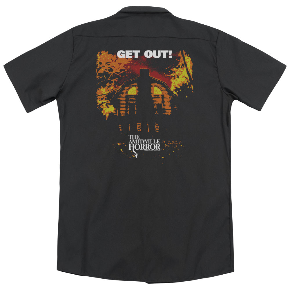 Amityville Horror - Get Out(Back Print) Adult Work Shirt - Forces Of Mankind