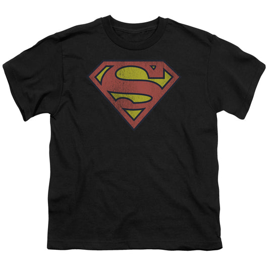 Superman - Youth Kids T-Shirt (Ages 7+) - Short Sleeve Youth T Shirt - Retro Supes Logo Distressed - Officially Licensed - S M L XL