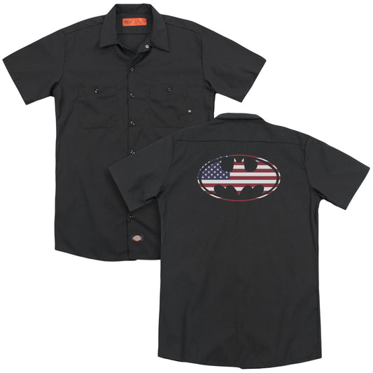 Batman - American Flag Oval (Back Print) Adult Work Shirt - Forces Of Mankind