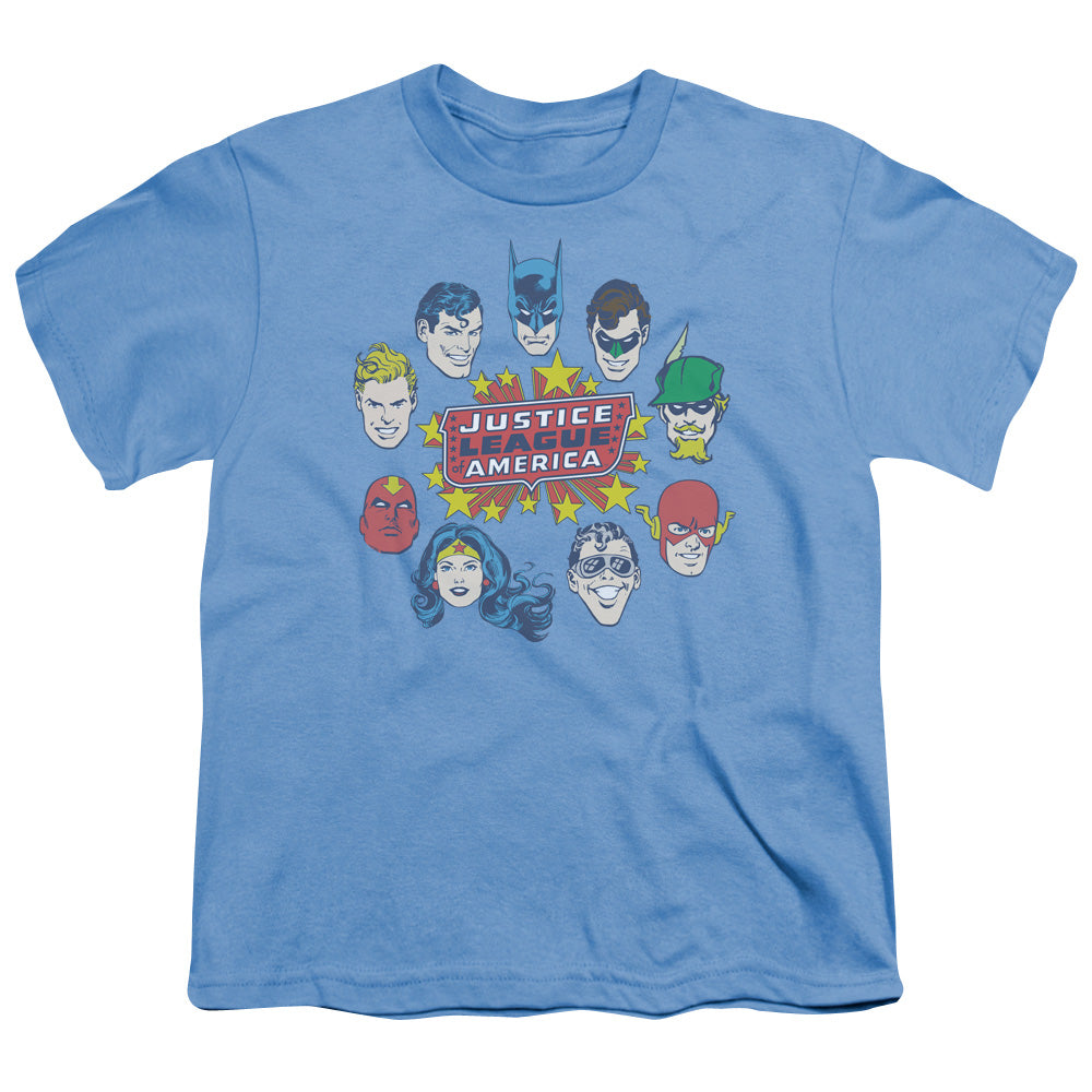 Justice League - Youth Kids T-Shirt (Ages 7+) - Short Sleeve Youth T Shirt - Justice Head Circle - Officially Licensed - S M L XL