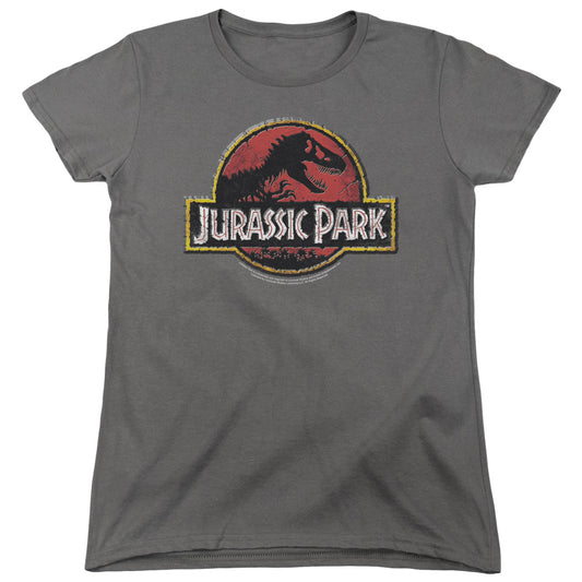 Jurassic Park - Stone Logo Short Sleeve Women's Tee - Forces Of Mankind