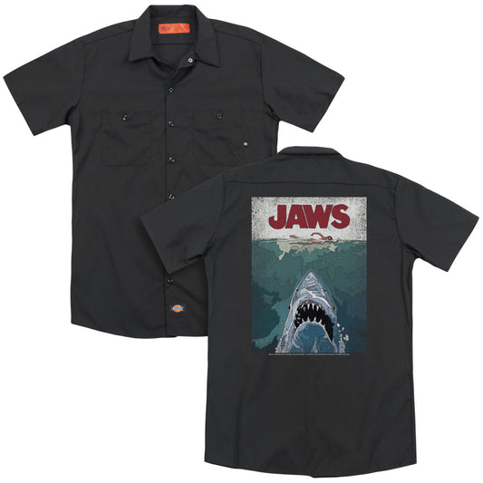 Jaws™ - Adult Unisex Work Shirt - Lined Poster - Dickies Brand - Movie Shirt Button Up Down - Officially Licensed