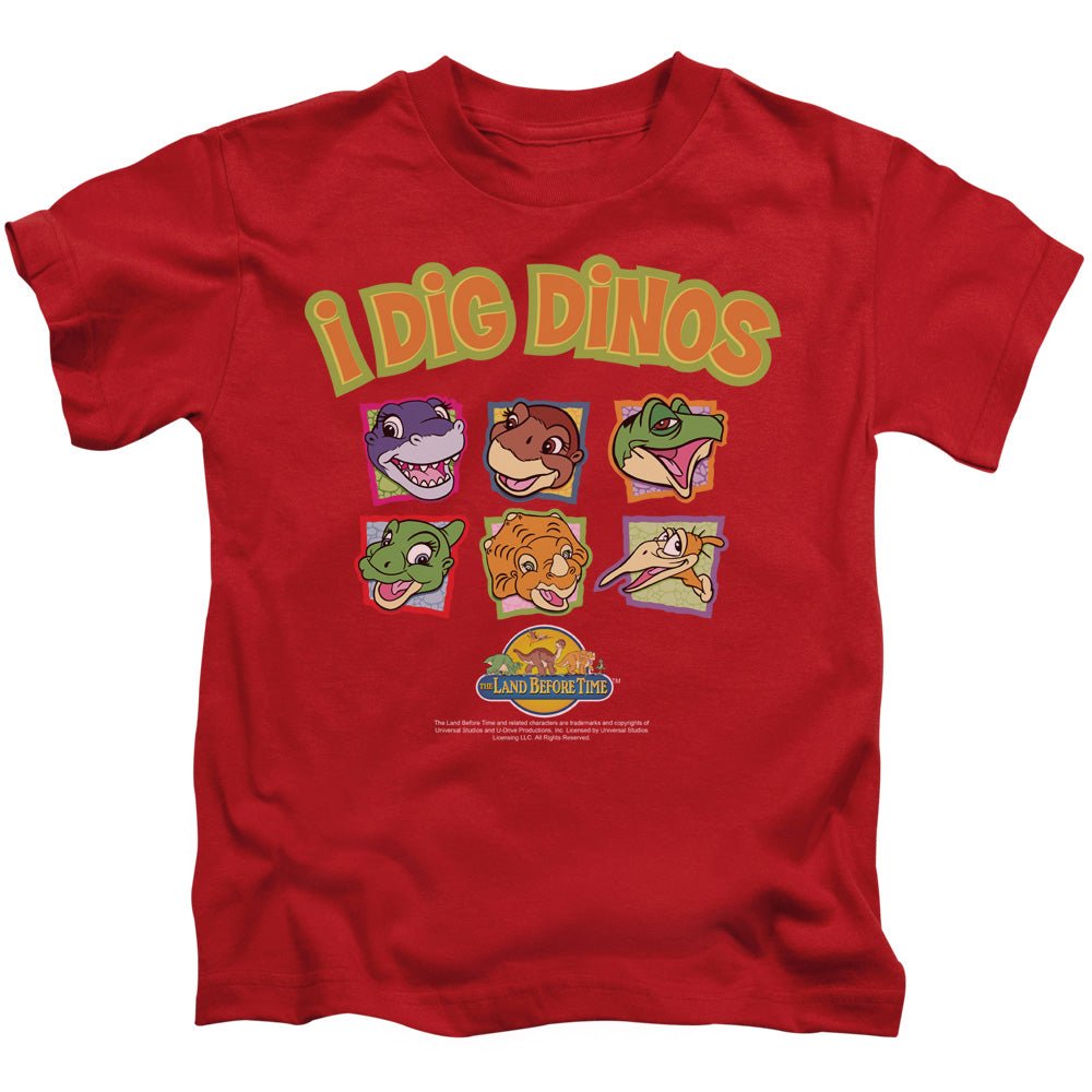 Land Before Time - Juvenile Kids T-Shirt (Ages 4-7) - Short Sleeve Juvenile T-Shirt Tee - I Dig Dinos - Size 4 5 6 7