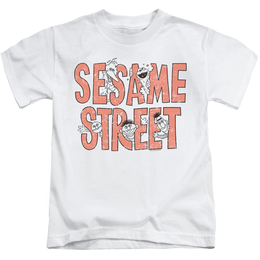 Sesame Street™ Kids Shirt (Ages 4-7) - Officially Licensed - In Letters - Short Sleeve Juvenile Kids T-Shirt - Size 4 5 6 7