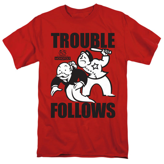 Monopoly™ Shirt - Officially Licensed - Trouble Follows - Adult Unisex Short Sleeve T-Shirt