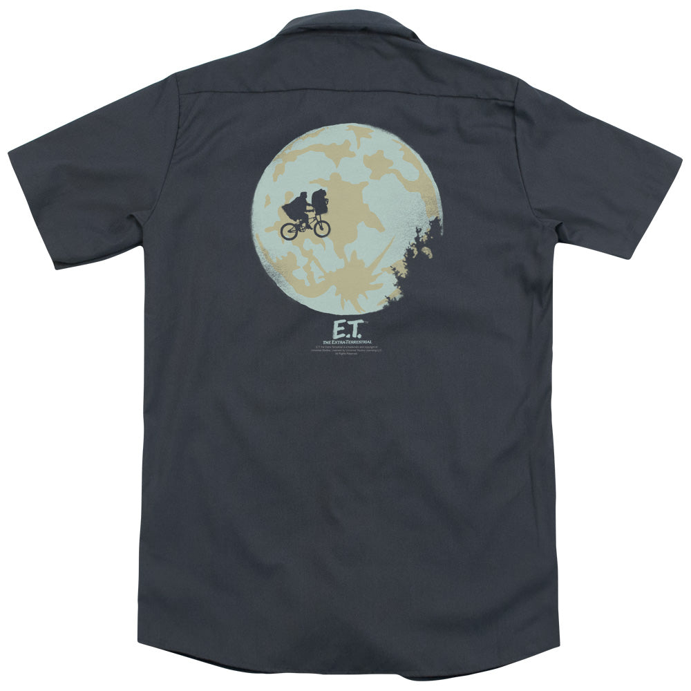 E.T.™ Movie Button Shirt - Officially Licensed - In The Moon - Adult Short Sleeve Work Shirt - Dickies Brand