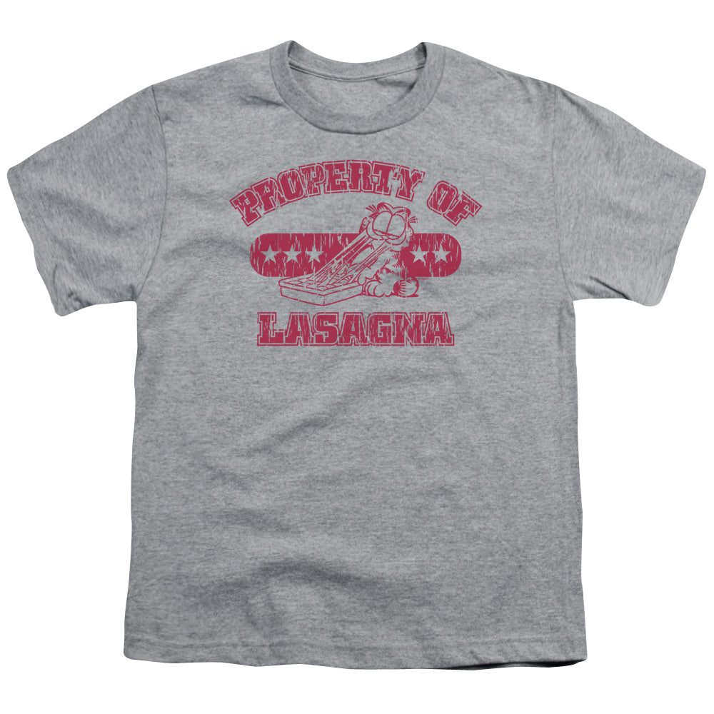 Garfield™ - Youth Kids T-Shirt (Ages 7+) - Short Sleeve Youth T Shirt - Property Of Lasagna - Officially Licensed - S M L XL