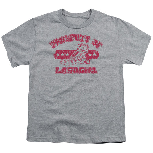 Garfield™ - Youth Kids T-Shirt (Ages 7+) - Short Sleeve Youth T Shirt - Property Of Lasagna - Officially Licensed - S M L XL