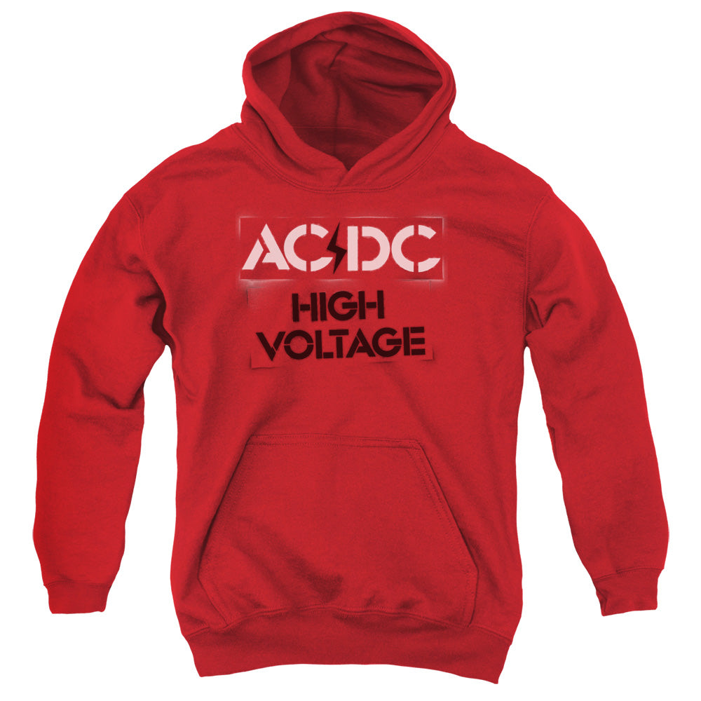 Acdc - High Voltage Stencil Youth Pull Over Hoodie - Forces Of Mankind