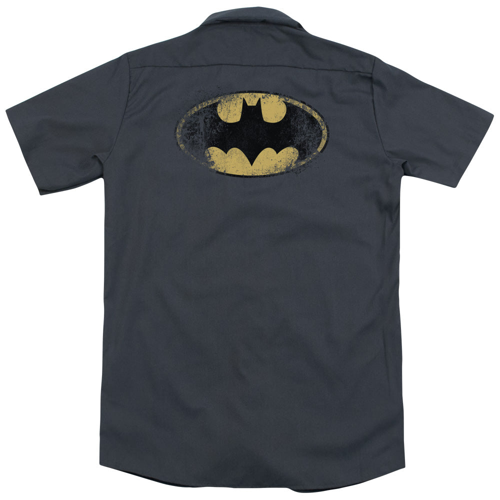 Batman - Destroyed Logo (Back Print) Adult Work Shirt - Forces Of Mankind