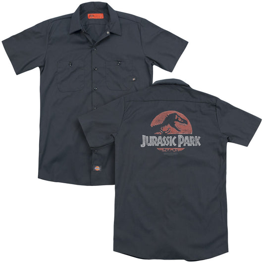 Jurassic Park - Faded Logo (Back Print) Adult Work Shirt - Forces Of Mankind