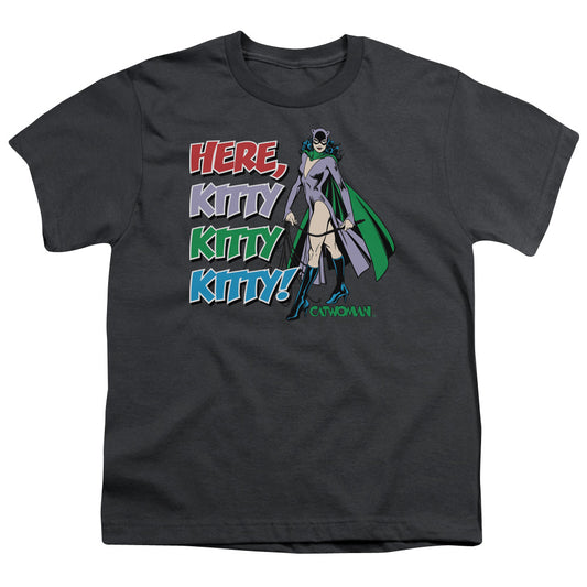 Catwoman - Youth Kids T-Shirt (Ages 7+) - Short Sleeve Youth T Shirt - Here Kitty  - DC Comics Vintage - Officially Licensed - S M L XL