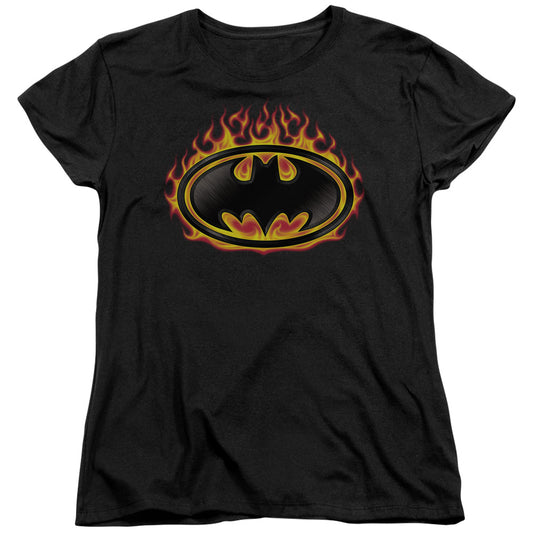 Batman - Bat Flames Shield Short Sleeve Women's Tee - Forces Of Mankind