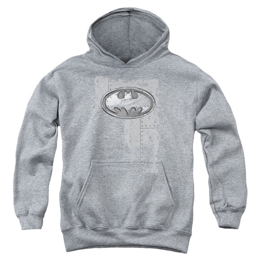 Batman - Rivited Metal Logo Youth Pull Over Hoodie - Forces Of Mankind