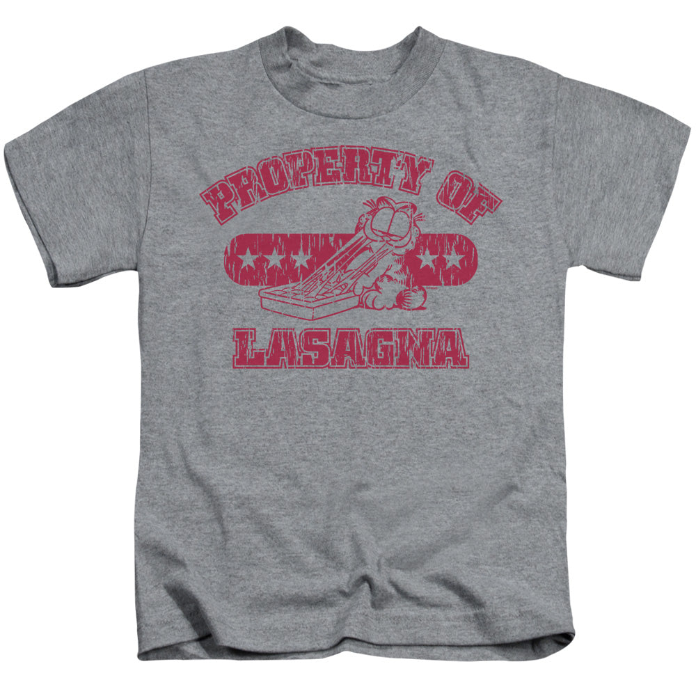 Garfield™ - Kids T-Shirt (Ages 4-7) - Property Of Lasagna - Officially Licensed - Short Sleeve Juvenile Kids T Shirt - Size 4 5 6 7