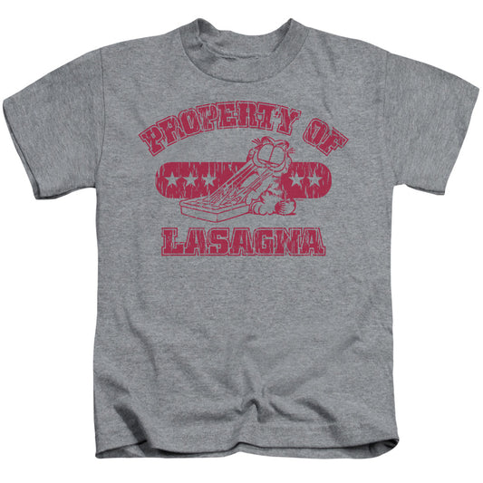 Garfield™ - Kids T-Shirt (Ages 4-7) - Property Of Lasagna - Officially Licensed - Short Sleeve Juvenile Kids T Shirt - Size 4 5 6 7