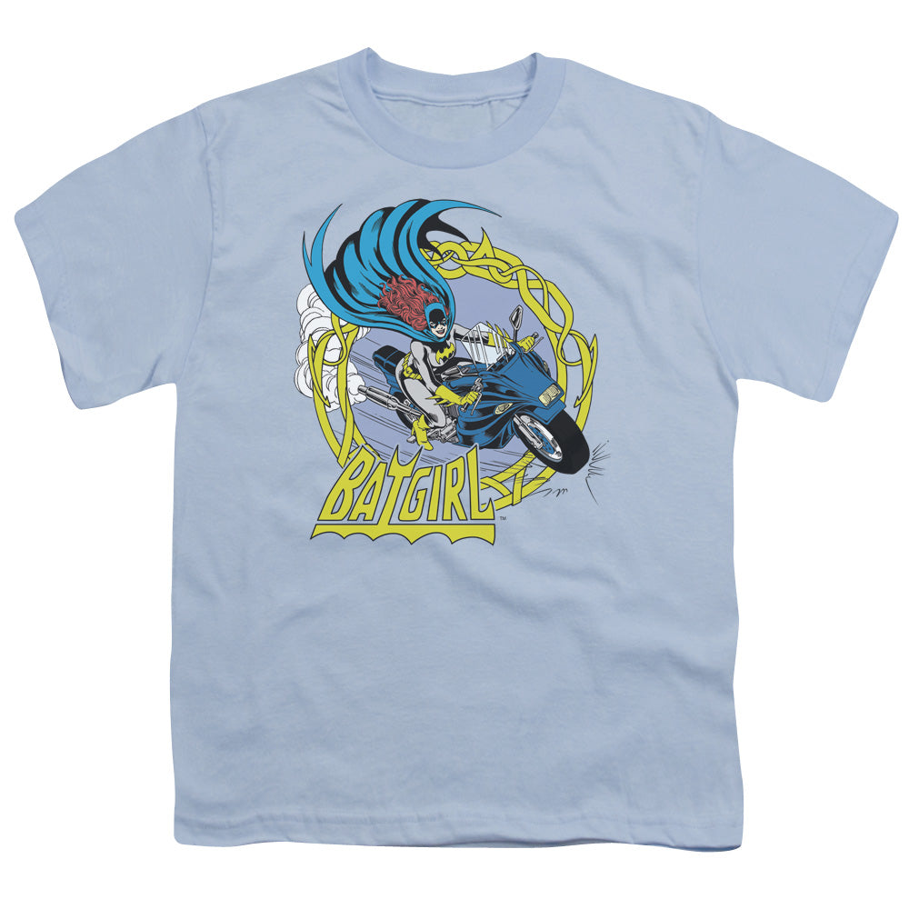 Batgirl - Youth Kids T-Shirt (Ages 7+) - Short Sleeve Youth T Shirt - Motorcycle - DC Comics Vintage - Officially Licensed - S M L XL