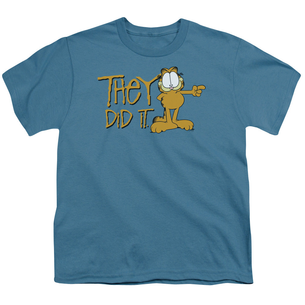 Garfield - Youth Kids T-Shirt (Ages 7+) - Short Sleeve Youth T Shirt - They Did It - Officially Licensed - S M L XL