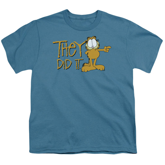 Garfield - Youth Kids T-Shirt (Ages 7+) - Short Sleeve Youth T Shirt - They Did It - Officially Licensed - S M L XL