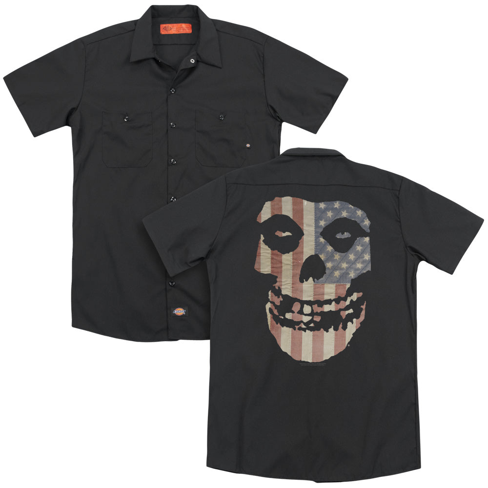 Misfits™ Button Shirt - Officially Licensed - Fiend Flag - Adult Short Sleeve Work Shirt - Button Up Down Shirt - Dickies Brand