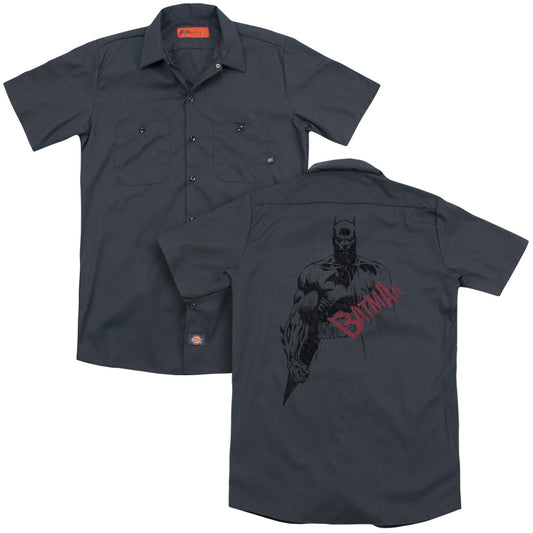 Batman - Sketch Bat Red Logo (Back Print) Adult Work Shirt - Forces Of Mankind