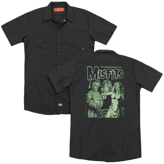 Misfits™ Button Shirt - Officially Licensed - The Shocking Return - Adult Short Sleeve Work Shirt - Button Up Down Shirt - Dickies Brand