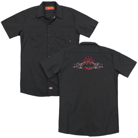 Batman - Steel Flames Logo (Back Print) Adult Work Shirt - Forces Of Mankind