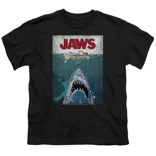 Jaws™ - Youth Kids T-Shirt (Ages 7+) - Short Sleeve Youth T-Shirt Tee Movie - Lined Poster - Officially Licensed - S M L XL