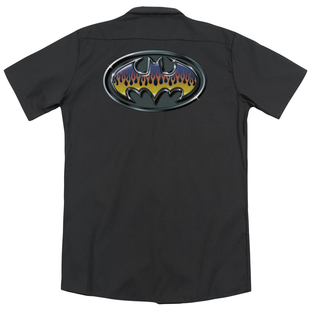 Batman - Hot Rod Shield (Back Print) Adult Work Shirt - Forces Of Mankind