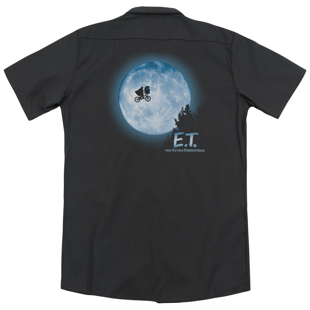 E.T.™ Movie Button Shirt - Officially Licensed - Moon Scene - Adult Short Sleeve Work Shirt - Dickies Brand