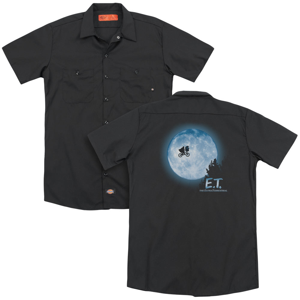 E.T.™ Movie Button Shirt - Officially Licensed - Moon Scene - Adult Short Sleeve Work Shirt - Dickies Brand
