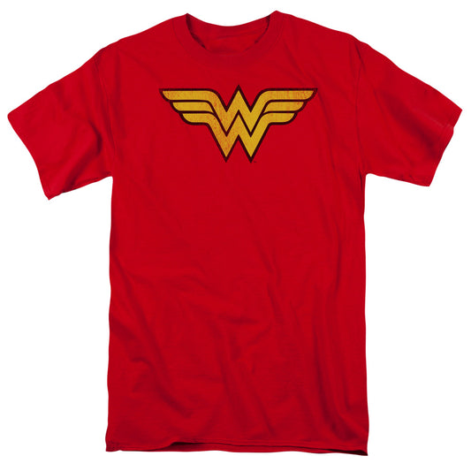 Wonder Woman™ Retro Shirt - DC Comics Vintage - Officially Licensed, Original - Adult Unisex Short Sleeve T-Shirt - Logo Distressed Red